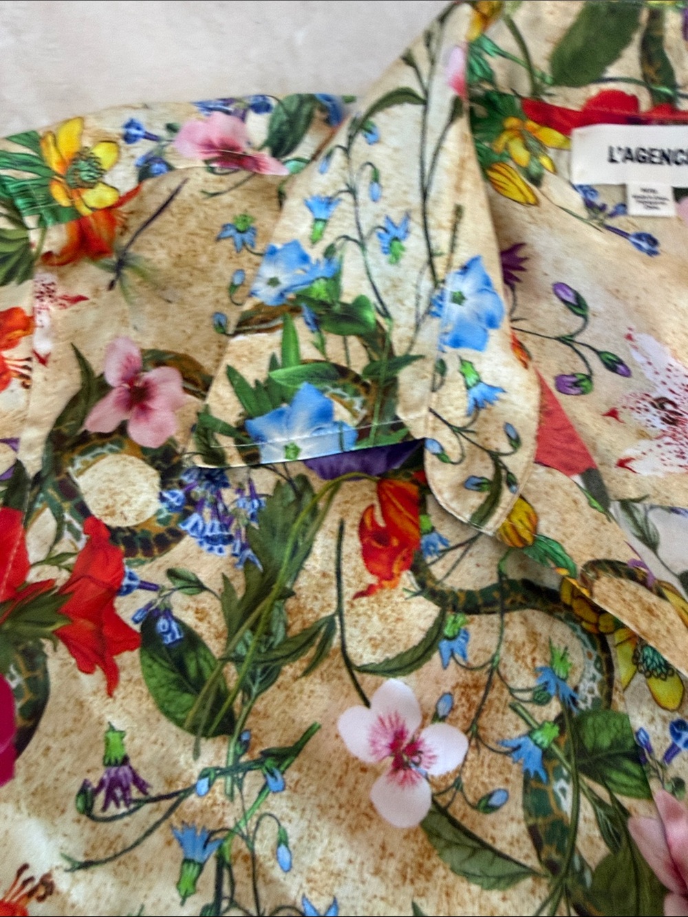 L'AGENCE DANI 3/4 SLEEVE BLOUSE YELLOW MULTI VINTAGE BOTANICAL SIZE MEDIUM - Picture 7 of 8